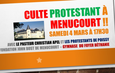 Culte samedi 4/03/2023 à Menucourt à 17h30